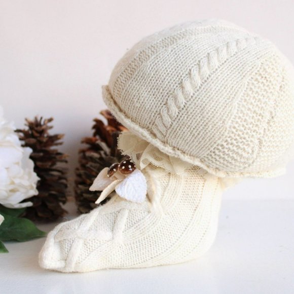 Knit Sweater Toadstool with Vintage Lace and Toadstools, Upcycled, Cottage - Picture 4 of 10